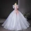Elegant Sky Blue Sequins Lace Flower Beading Prom Dresses 2024 Ball Gown Scoop Neck Short Sleeve Backless Floor-Length / Long Prom Formal Dresses