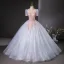 Elegant Sky Blue Sequins Lace Flower Beading Prom Dresses 2024 Ball Gown Scoop Neck Short Sleeve Backless Floor-Length / Long Prom Formal Dresses