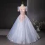 Elegant Sky Blue Sequins Lace Flower Beading Prom Dresses 2024 Ball Gown Scoop Neck Short Sleeve Backless Floor-Length / Long Prom Formal Dresses