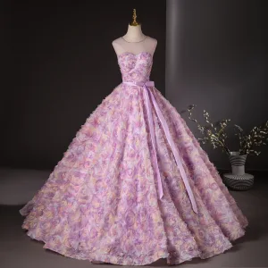 Bloemenfee Candy Roze Appliques Parel Galajurken 2024 Baljurk Ronde Hals Mouwloos Ruglooze Strik Gordel Lange Gala Gelegenheid Jurken