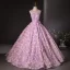 Flower Fairy Candy Pink Appliques Pearl Prom Dresses 2024 Ball Gown Scoop Neck Sleeveless Backless Bow Sash Floor-Length / Long Prom Formal Dresses