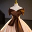Elegant Coffee Sequins Prom Dresses Ball Gown 2023 Bow Off-The-Shoulder Short Sleeve Backless Floor-Length / Long Prom Formal Dresses