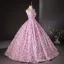 Flower Fairy Candy Pink Appliques Pearl Prom Dresses 2024 Ball Gown Scoop Neck Sleeveless Backless Bow Sash Floor-Length / Long Prom Formal Dresses