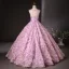 Flower Fairy Candy Pink Appliques Pearl Prom Dresses 2024 Ball Gown Scoop Neck Sleeveless Backless Bow Sash Floor-Length / Long Prom Formal Dresses