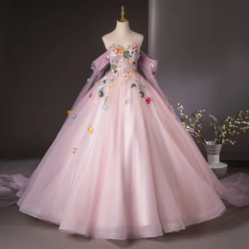 Elegant Blushing Pink Sequins Lace Flower Appliques Prom Dresses 2024 Ball Gown Strapless Sleeveless Backless Floor Length Long Prom Formal Dresses