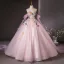 Elegant Blushing Pink Sequins Lace Flower Appliques Prom Dresses 2024 Ball Gown Strapless Sleeveless Backless Floor-Length / Long Prom Formal Dresses