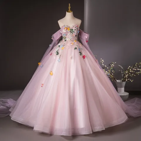 Elegante Rosa Pailletten Spitze Blumen Applikationen Ballkleider 2024 Ballkleid Bandeau Ärmellos Rückenfreies Lange Ball Festliche Kleider