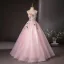 Elegant Blushing Pink Sequins Lace Flower Appliques Prom Dresses 2024 Ball Gown Strapless Sleeveless Backless Floor-Length / Long Prom Formal Dresses