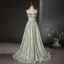 Sparkly Sage Green Sequins Prom Dresses 2024 Ball Gown Strapless Short Sleeve Backless Floor-Length / Long Prom Formal Dresses