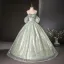 Sparkly Sage Green Sequins Prom Dresses 2024 Ball Gown Strapless Short Sleeve Backless Floor-Length / Long Prom Formal Dresses