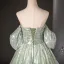 Sparkly Sage Green Sequins Prom Dresses 2024 Ball Gown Strapless Short Sleeve Backless Floor-Length / Long Prom Formal Dresses