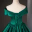 Vintage / Retro Dark Green Sequins Satin Prom Dresses Ball Gown 2024 Off-The-Shoulder Short Sleeve Backless Floor-Length / Long Prom Formal Dresses