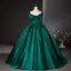 Vintage / Retro Dark Green Sequins Satin Prom Dresses Ball Gown 2024 Off-The-Shoulder Short Sleeve Backless Floor-Length / Long Prom Formal Dresses