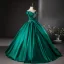 Vintage / Retro Dark Green Sequins Satin Prom Dresses Ball Gown 2024 Off-The-Shoulder Short Sleeve Backless Floor-Length / Long Prom Formal Dresses