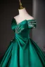 Vintage / Retro Dark Green Sequins Satin Prom Dresses Ball Gown 2024 Off-The-Shoulder Short Sleeve Backless Floor-Length / Long Prom Formal Dresses
