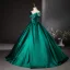 Vintage / Retro Dark Green Sequins Satin Prom Dresses Ball Gown 2024 Off-The-Shoulder Short Sleeve Backless Floor-Length / Long Prom Formal Dresses