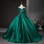 Vintage / Retro Dark Green Sequins Satin Prom Dresses Ball Gown 2024 Off-The-Shoulder Short Sleeve Backless Floor-Length / Long Prom Formal Dresses
