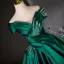 Vintage / Retro Dark Green Sequins Satin Prom Dresses Ball Gown 2024 Off-The-Shoulder Short Sleeve Backless Floor-Length / Long Prom Formal Dresses