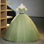 Elegant Sage Green Beading Sequins Prom Dresses 2023 Ball Gown Off-The-Shoulder Short Sleeve Backless Bow Sash Floor-Length / Long Prom Formal Dresses