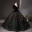 Vintage / Retro Black Sequins Prom Dresses 2024 Ball Gown V-Neck Short Sleeve Backless Floor-Length / Long Tulle Prom Formal Dresses