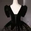 Vintage / Retro Black Sequins Prom Dresses 2024 Ball Gown V-Neck Short Sleeve Backless Floor-Length / Long Tulle Prom Formal Dresses