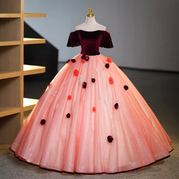 Elegant Burgundy Appliques Beading Pearl Sequins Prom Dresses 2023 Ball Gown Off The Shoulder Short Sleeve Backless Floor Length Long Prom Formal Dresses
