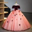 Elegant Burgundy Appliques Beading Pearl Sequins Prom Dresses 2023 Ball Gown Off-The-Shoulder Short Sleeve Backless Floor-Length / Long Prom Formal Dresses