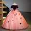 Elegant Burgundy Appliques Beading Pearl Sequins Prom Dresses 2023 Ball Gown Off-The-Shoulder Short Sleeve Backless Floor-Length / Long Prom Formal Dresses