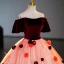 Elegant Burgundy Appliques Beading Pearl Sequins Prom Dresses 2023 Ball Gown Off-The-Shoulder Short Sleeve Backless Floor-Length / Long Prom Formal Dresses