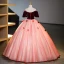 Elegant Burgundy Appliques Beading Pearl Sequins Prom Dresses 2023 Ball Gown Off-The-Shoulder Short Sleeve Backless Floor-Length / Long Prom Formal Dresses