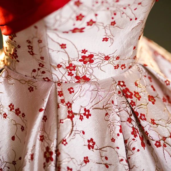 Chic / Beautiful Red Printing Prom Dresses 2023 Ball Gown Square Neckline Short Sleeve Backless Floor-Length / Long Prom Formal Dresses