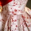 Chic / Beautiful Red Printing Prom Dresses 2023 Ball Gown Square Neckline Short Sleeve Backless Floor-Length / Long Prom Formal Dresses