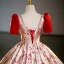 Chic / Beautiful Red Printing Prom Dresses 2023 Ball Gown Square Neckline Short Sleeve Backless Floor-Length / Long Prom Formal Dresses