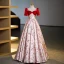 Chic / Beautiful Red Printing Prom Dresses 2023 Ball Gown Square Neckline Short Sleeve Backless Floor-Length / Long Prom Formal Dresses