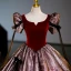 Vintage / Retro Burgundy Glitter Prom Dresses 2023 Ball Gown Scoop Neck Bow Short Sleeve Backless Floor-Length / Long Prom Formal Dresses