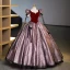 Vintage / Retro Burgundy Glitter Prom Dresses 2023 Ball Gown Scoop Neck Bow Short Sleeve Backless Floor-Length / Long Prom Formal Dresses