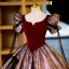 Vintage / Retro Burgundy Glitter Prom Dresses 2023 Ball Gown Scoop Neck Bow Short Sleeve Backless Floor-Length / Long Prom Formal Dresses