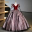 Vintage / Retro Burgundy Glitter Prom Dresses 2023 Ball Gown Scoop Neck Bow Short Sleeve Backless Floor-Length / Long Prom Formal Dresses