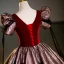 Vintage / Retro Burgundy Glitter Prom Dresses 2023 Ball Gown Scoop Neck Bow Short Sleeve Backless Floor-Length / Long Prom Formal Dresses
