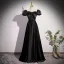 Chic / Beautiful Black Satin Prom Dresses 2023 A-Line / Princess Square Neckline Bow Puffy Short Sleeve Backless Floor-Length / Long Formal Dresses