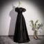 Chic / Beautiful Black Satin Prom Dresses 2023 A-Line / Princess Square Neckline Bow Puffy Short Sleeve Backless Floor-Length / Long Formal Dresses