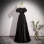 Chic / Beautiful Black Satin Prom Dresses 2023 A-Line / Princess Square Neckline Bow Puffy Short Sleeve Backless Floor-Length / Long Formal Dresses