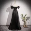 Chic / Beautiful Black Satin Prom Dresses 2023 A-Line / Princess Square Neckline Bow Puffy Short Sleeve Backless Floor-Length / Long Formal Dresses