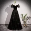 Bling Bling Noire Étoile Paillettes Robe De Bal 2023 Princesse Encolure Carrée Manches Courtes Dos Nu Longue Promo Robe De Ceremonie