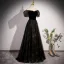 Bling Bling Noire Étoile Paillettes Robe De Bal 2023 Princesse Encolure Carrée Manches Courtes Dos Nu Longue Promo Robe De Ceremonie