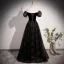 Bling Bling Noire Étoile Paillettes Robe De Bal 2023 Princesse Encolure Carrée Manches Courtes Dos Nu Longue Promo Robe De Ceremonie