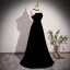 Fashion Black Velvet Prom Dresses 2023 A-Line / Princess Halter Sleeveless Backless Bow Floor-Length / Long Formal Dresses