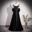 Fashion Black Pearl Satin Prom Dresses 2023 A-Line / Princess Spaghetti Straps Sleeveless Backless Bow Floor-Length / Long Formal Dresses
