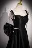 Fashion Black Pearl Satin Prom Dresses 2023 A-Line / Princess Spaghetti Straps Sleeveless Backless Bow Floor-Length / Long Formal Dresses
