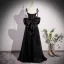 Fashion Black Pearl Satin Prom Dresses 2023 A-Line / Princess Spaghetti Straps Sleeveless Backless Bow Floor-Length / Long Formal Dresses